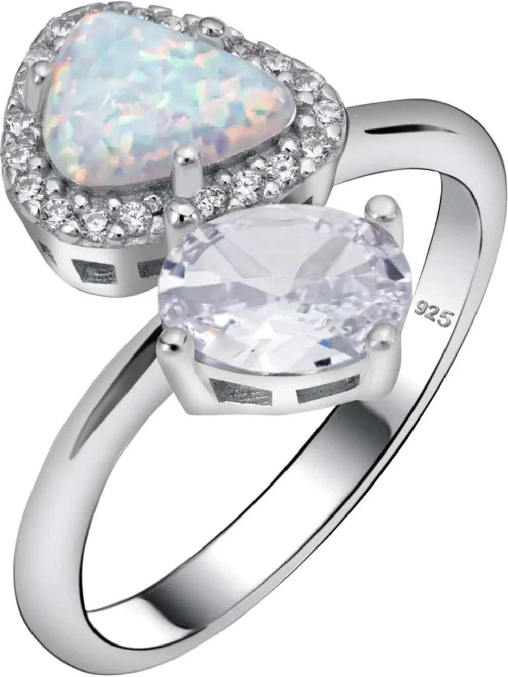925 Sterling Silver Halo Ring with Simulated Fire Opal & CZ Accents - Perfect